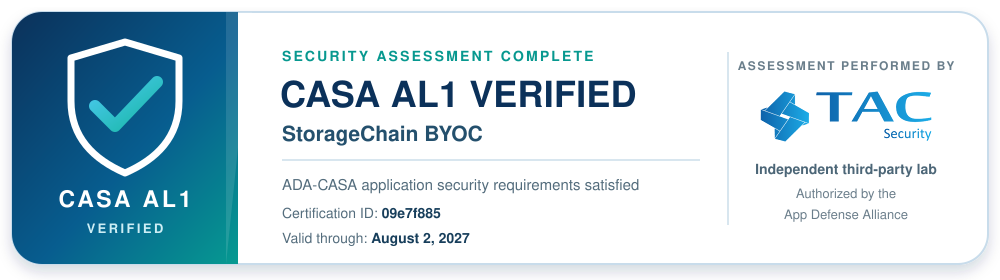 CASA AL1 Verified — StorageChain BYOC security assessment